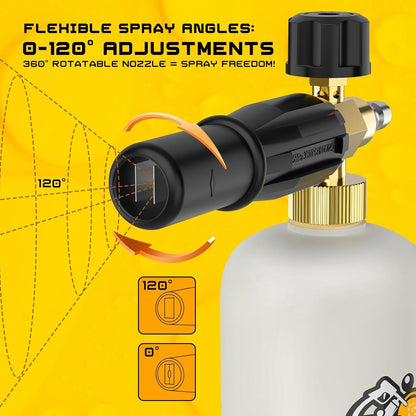 Foam Cannon Kit, 1L Bottle Snow Foam Cannon with 5 Pressure Washer Nozzle Tips, 1/4 Inch Quick Connector, Compatible with Gas Pressure Washers&Electric Pressure Washers
