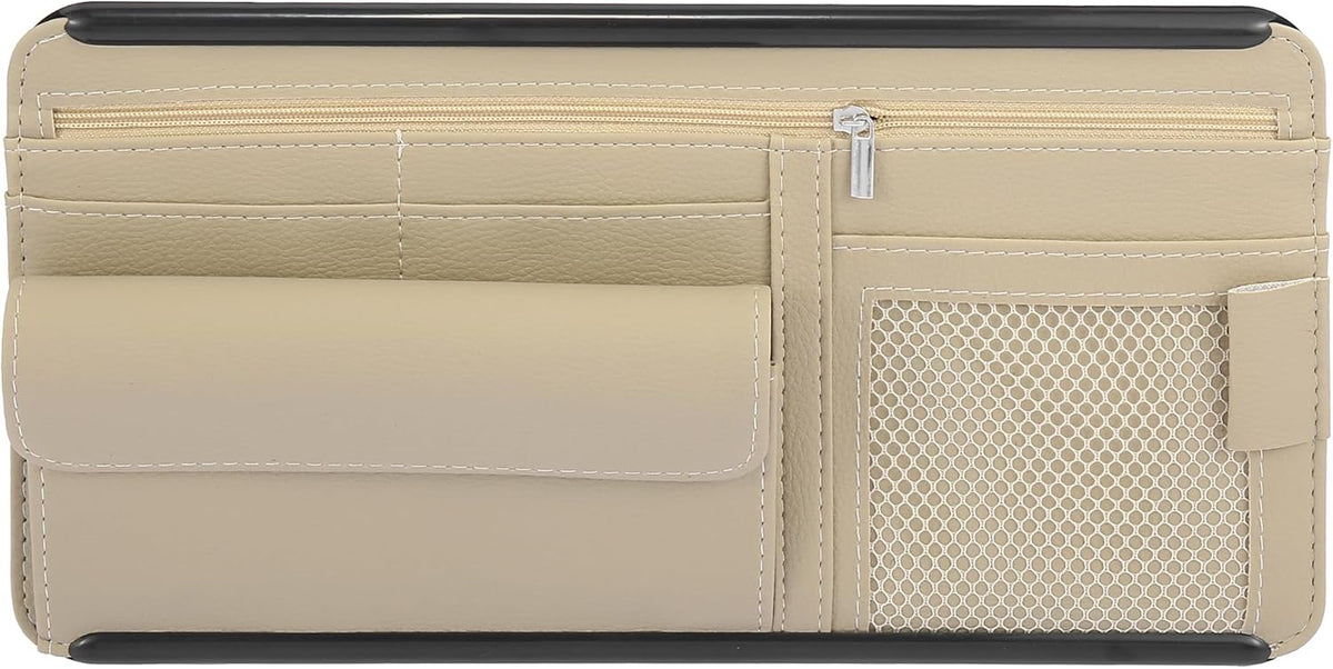 X AUTOHAUX Black Universal Car Sun Visor Organizer Sunglasses Case Storage Pocket Hook and Loop Tape ABS PU Leather for SUV RV Truck