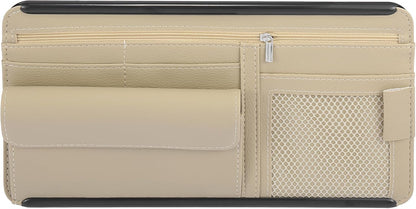 X AUTOHAUX Black Universal Car Sun Visor Organizer Sunglasses Case Storage Pocket Hook and Loop Tape ABS PU Leather for SUV RV Truck