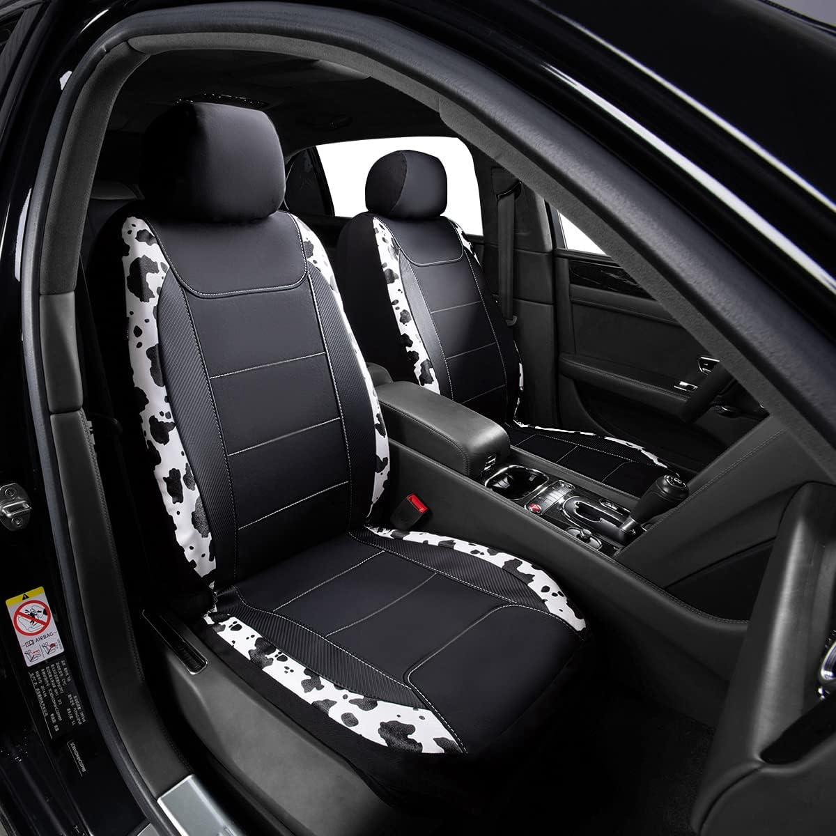 Flying Banner Carbon Fiber Leather Vehicle Seat Covers, Leopard Gray Black, Universal Fit - 8PCS