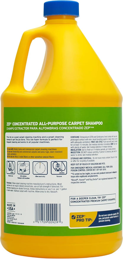 Zep All-Purpose Carpet Shampoo Concentrate Cleaner - 1 Gallon - ZUCEC128 - Professional Formula Removes Dirt and Stains