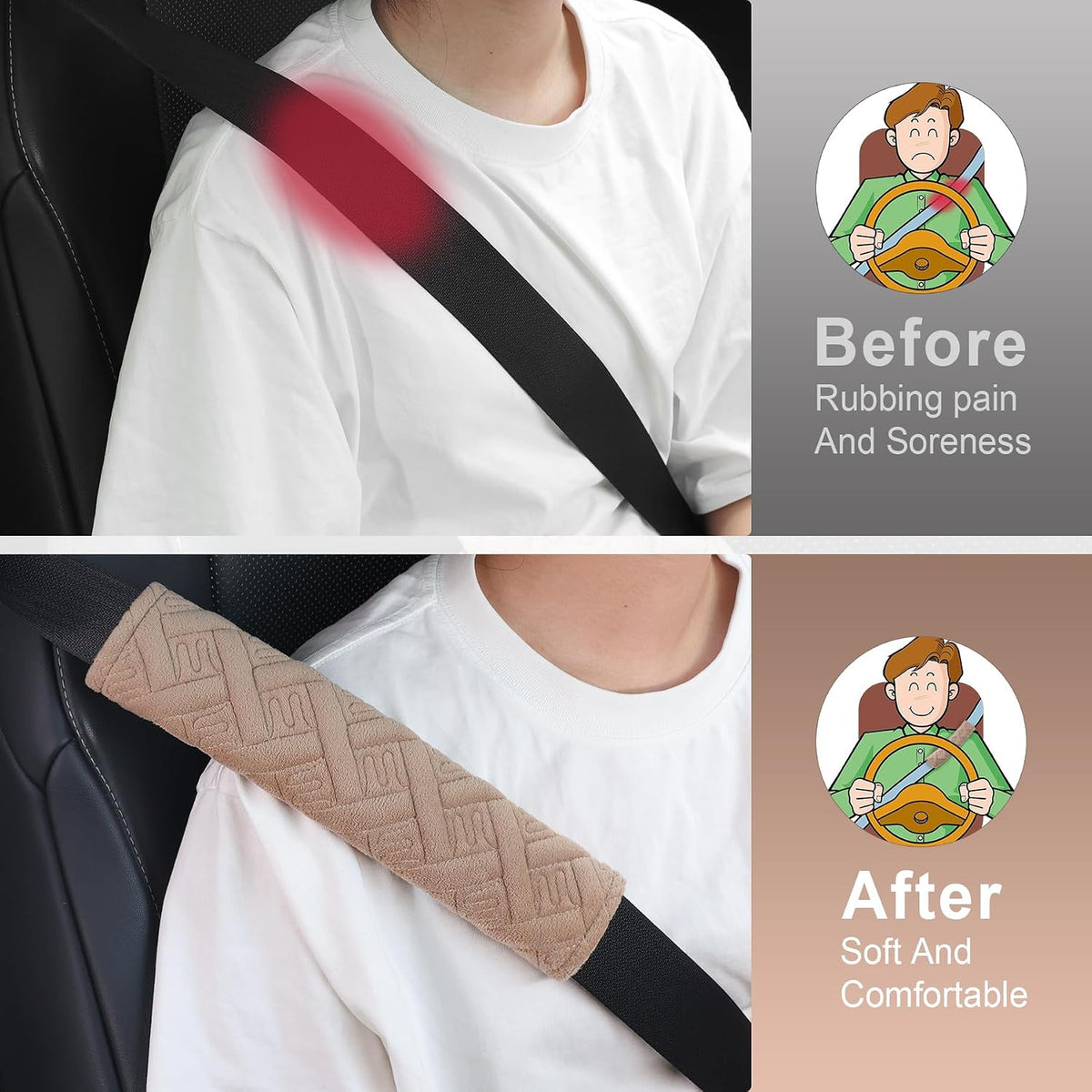 JUSTTOP 2-Pack Universal Car Seat Belt Pads Cover for A More Comfortable Driving, Seat Belt Shoulder Strap Covers Harness Pad for Car Interior Accessories(Black)