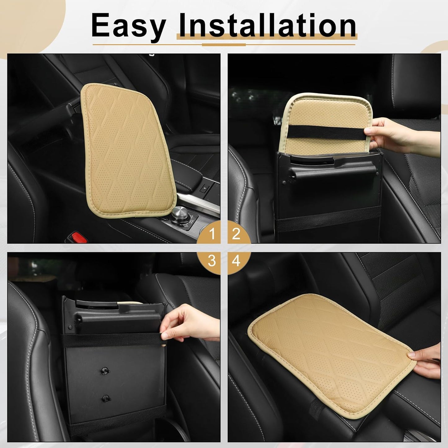 Amiss Car Center Console Cover, Upgraded Leather Car Armrest Cushion with 2 Storage Pockets, Universal Waterproof Cushion Pad, Non-Slip Car Interior Accessories, Fits Most Sedans SUVs Trucks (Black)