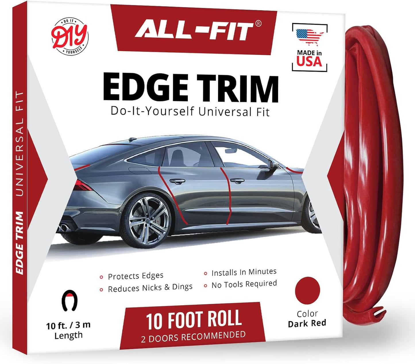 All-Fit Automotive Car Door Edge Protector – Universal DIY Edge Trim to Prevent Scratches & Dings – Flexible Adhesive Molding Trim for Cars, Trucks & SUVs (10 Ft - Black)