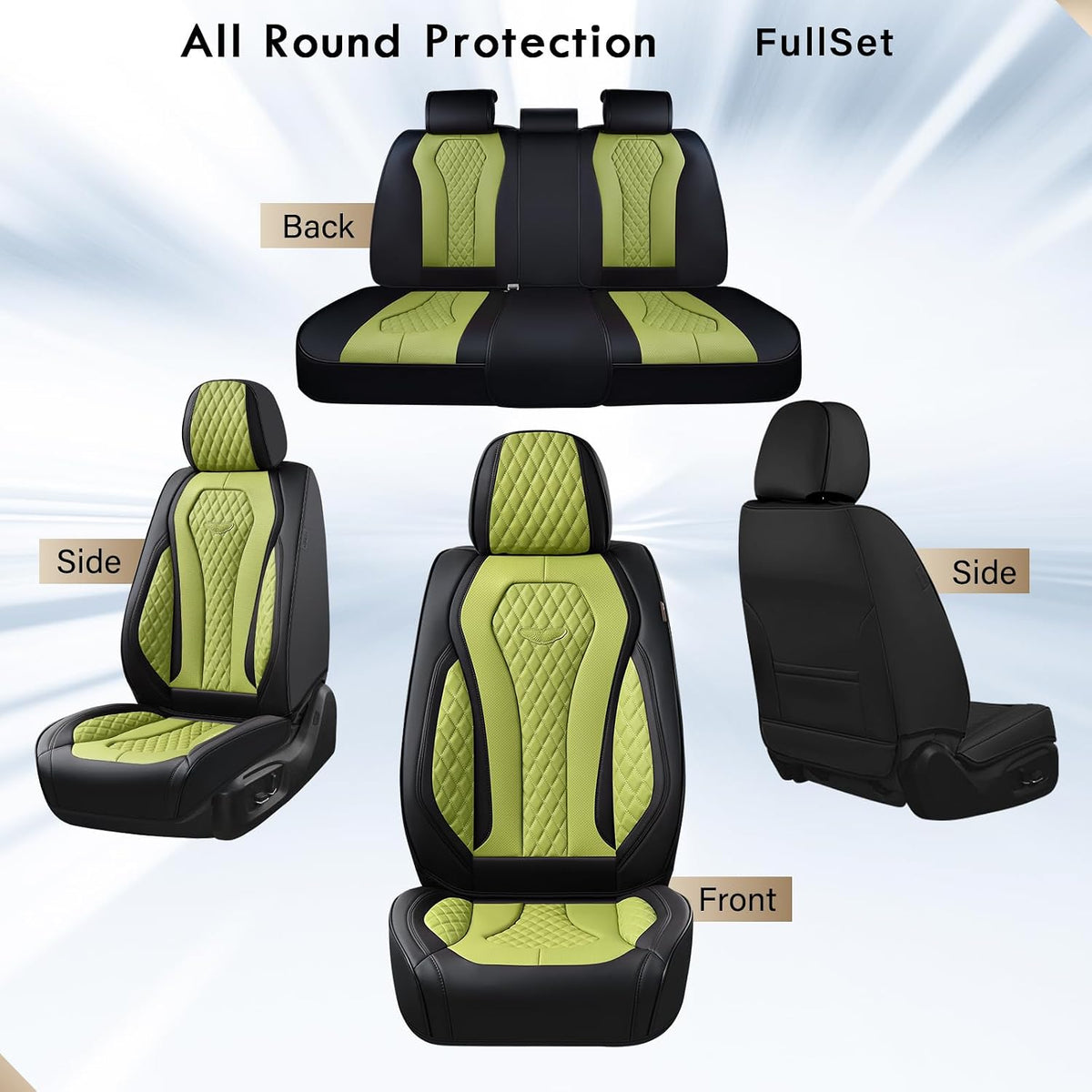 Coverado Seat Covers, Car Seat Covers Full Set, Black Car Seat Cover, Car Seat Covers Front Seats Back Seat Cover, Waterproof Car Seat Cushion, Leather Seat Covers Seat Protector Fit for Most Cars