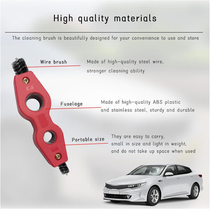 Dickno Car Battery Terminal Cleaning Brush, 4 in 1 Anti-Rust Auto Battery Cleaner with Steel Wire, Universal Vehicle Battery Terminals Machine Parts Cleaning Tool Accessories (Red)