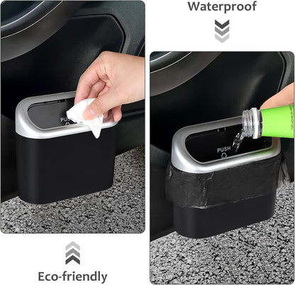 Accmor Car Trash Can with Lid, Mini Auto Dustbin Garbage Organizer Holder 2 Packs, Automotive Storage Container Bin with 60 Pcs Bags for Vehicle, Home, Office