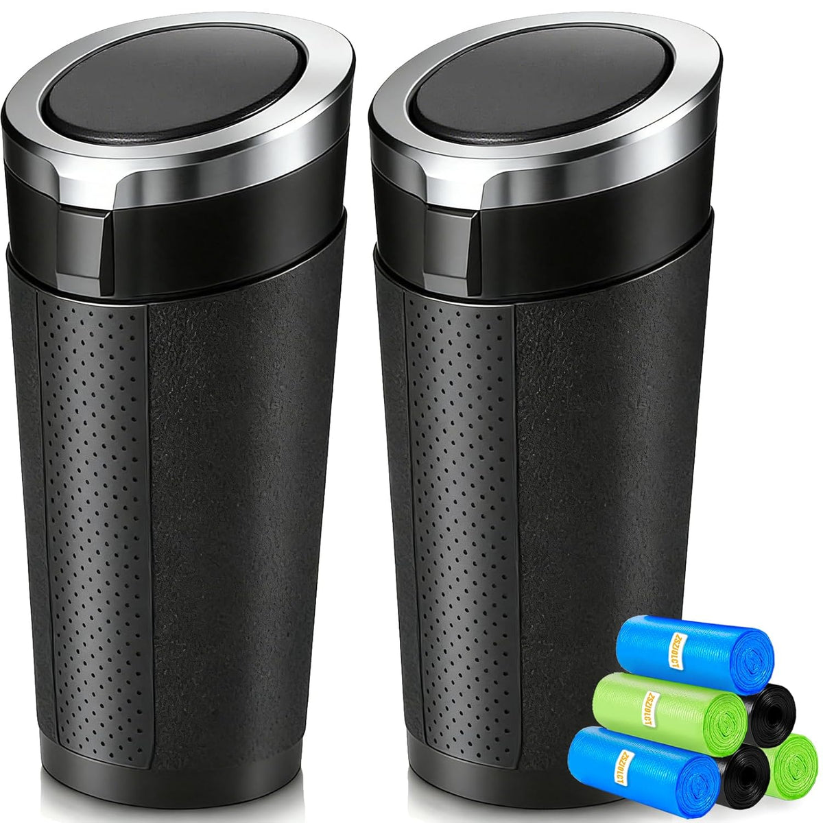 Car Trash Can Bin with Lid, Leakproof Garbage Can for Vehicle, Mini Trash Bin with 90 Attached Trash Bags, Easy to Clean Cup Holder Trash Can for Car, Home, Office