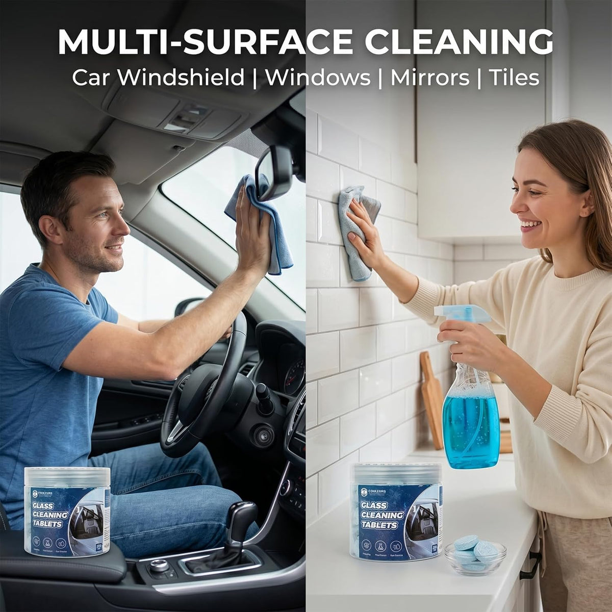 Coldcool Windshield Washer Tablets, 250-Pack Effervescent Car Glass Cleaning Tablets, Streak-Free Windshield Wiper Fluid Concentrate Replacement for All Vehicles