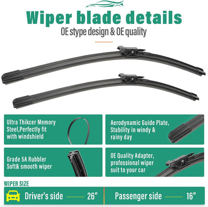 26" 16" 12" Windshield Wiper Blades Replacement for Toyota RAV4 2019 2020 2021 2022 2023 2024 2025 RAV 4 / Mazda 5 2006-2015 Premium All Weather Front Rear Wipers Set - OEM Quality (Pack of 3) - Colors D