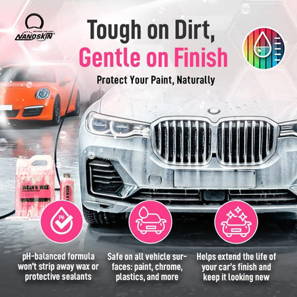 Nanoskin WASH N' WAX with Carnauba 5 gallons - Cleans & Shines in One Step | Works with Foam Cannon, Foam Gun, Bucket Washes, Pressure Washer | Carnauba Wax Protection for Cars
