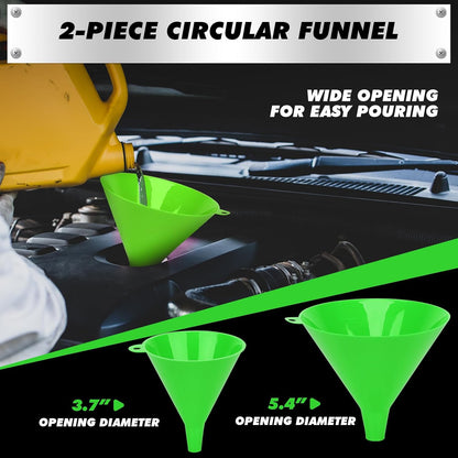 20-Piece Engine Oil Funnel Kit, 1.59QT/1.5L Oil Funnel Set with 12 Adapters, Siphon Hose Pump, Towel, Elbow Fitting, Arrow Screen and Magnetic Storage Hooks Tray, Compatible with GM/Ford/BMW/Audi Etc.