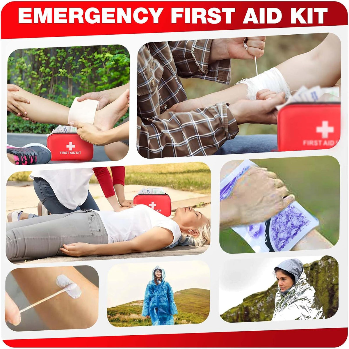 First Aid Kit for Home Car Travel 107 Piece Emergency Kits for Hiking Camping Small Trauma Kit for Boat Vehicle Lightweight Compact Pocket Aid Kit for Sports Outdoor Survival