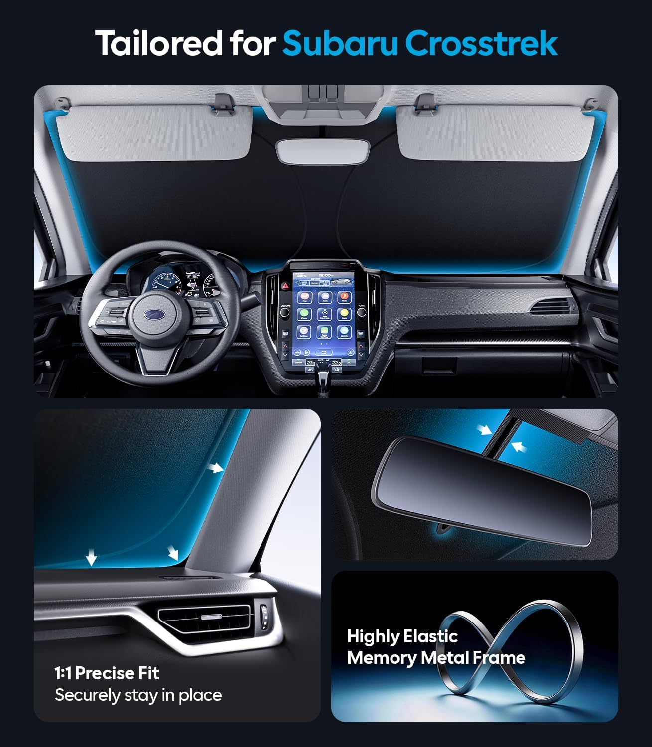 Wigoo Tesla New Model Y Accessories Windshield Sunshade [OEM Design, 100% Sun Blockage] Foldable Heat Insulation Sunshade with Storage Bag, for Model Y 2020~2026 (Juniper), Silver Coating - Colors A
