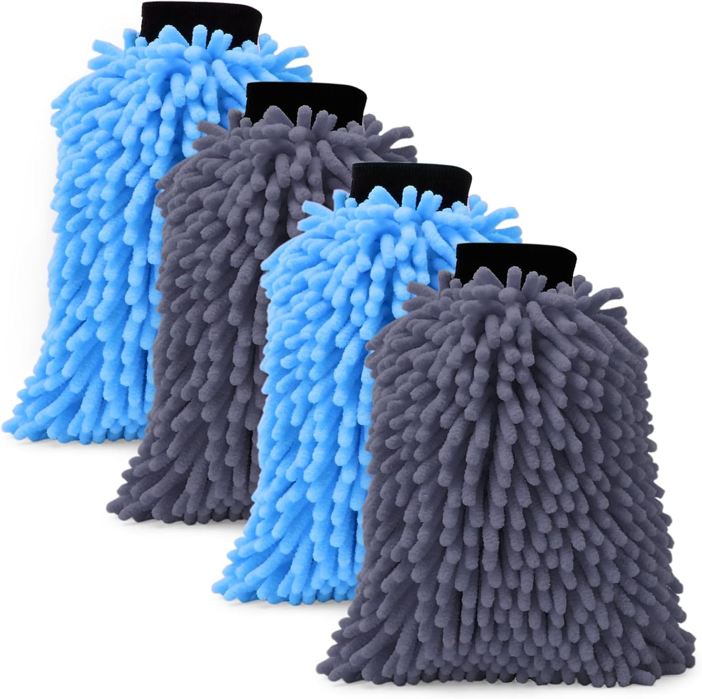4Pcs Car Wash Mitt Microfiber Gloves Chenille Material Microfiber Towels for Car Washing Supplies Kit Scratch Free Cleaning Fluorescent Green + Royal Blue