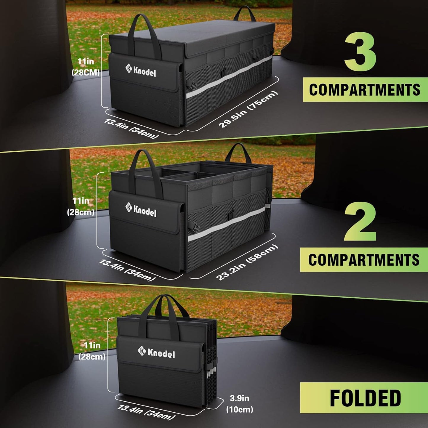 K KNODEL Car Trunk Organizer with Lid, Collapsible Car Trunk Storage Organizer, Car Organizer and Storage for SUV, Truck, Sedan (Medium, Black)