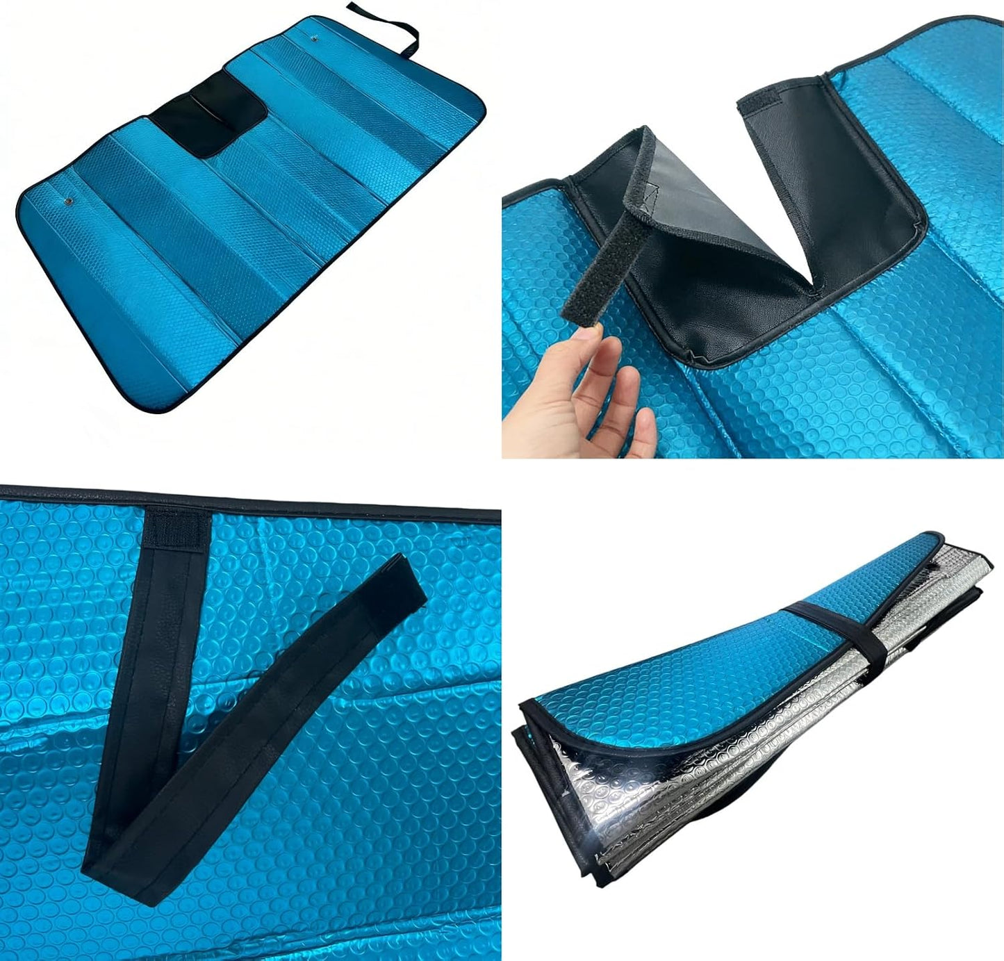 GWUSKDT Car Sun Shade, Sun Protector,Foldable Front Window Shade-Thicken 5-Layer Bubble for Auto Windshield UV Protection and Heat Reflector 58"x 27.5" (Blue)