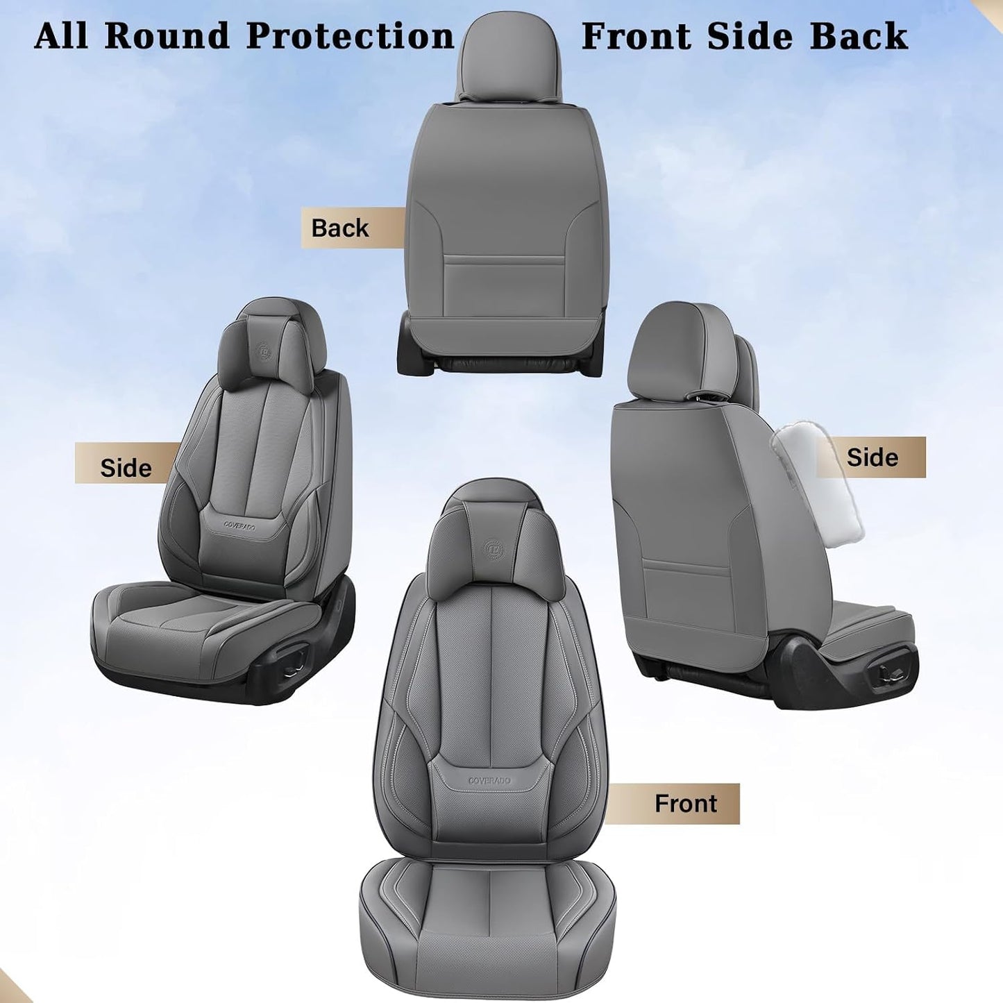 Coverado Seat Covers Full Set, Black Seat Covers for Cars 5 Seats, Car Seat Protector, Waterproof Nappa Leather Car Seat Cushion, Front and Rear Car Seat Cover Fit for Most Sedans SUV Pick-up Truck - Colors B