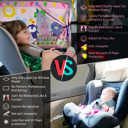 Car Window Shades, 2 PCS Magnetic Double Layer Auto Sun Shade for Side Windows Privacy Full Covers/Half Shade Options Back Car Window Curtains for Baby Protection