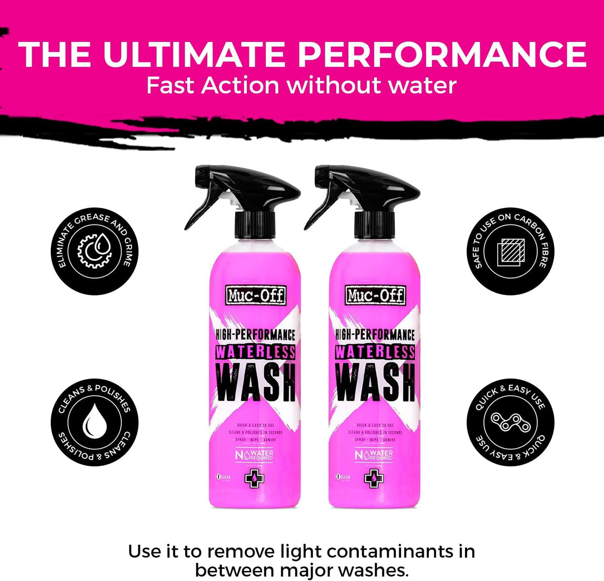 Muc-Off High Performance Waterless Bike Wash 750ml (Pack of 1) | Spray & Wipe Bike Cleaner | No Water Needed | Safe on Carbon Fibre | Cleans & Polishes with a Streak-Free Finish