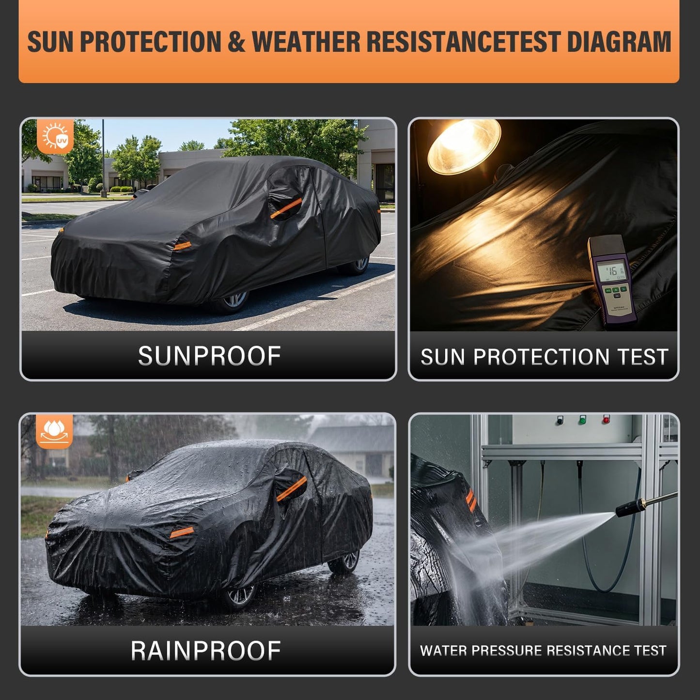 Kayme Sedan Car Cover Waterproof All Weather for Automobiles - See Vehicle Size Chart for Accurate Fit - Outdoor Full Exterior Cover Sun Rain Snow UV Protection with Zipper. Size A4 (See Size Chart)