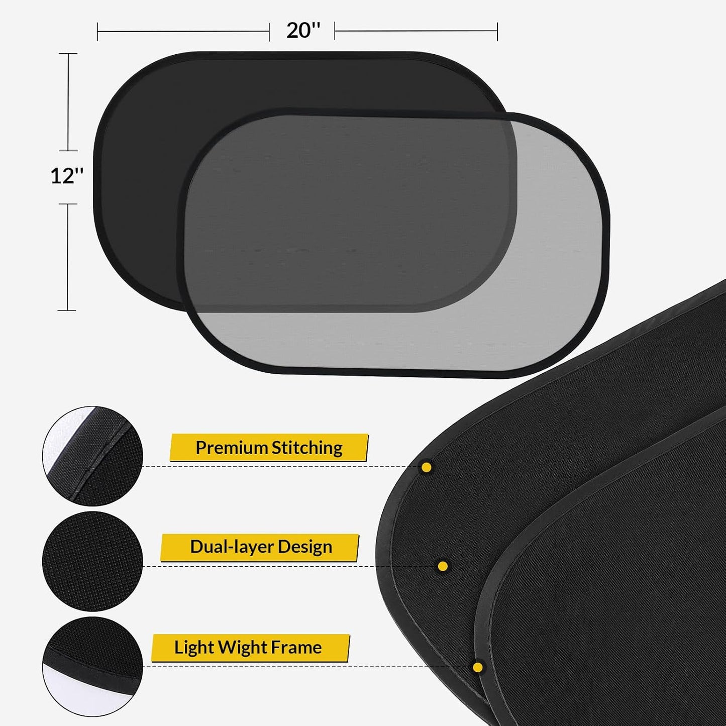 4 Pack Car Window Shade - 20″ × 12″ Car Side Window Covers for Baby, Cars Window Sun Shade, Glare Shield and UV Rays Protection for Your Child, Mesh Window Shades for Baby