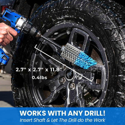 Long Reach Drill Brush Attachment, All Purpose for Car Tires, Wheels, Wheel Wells, Engine Bays, Exhaust Pipes, Running Boards, Hard to Reach Areas, with Heavy Duty Non-Scratch Nylon Bristles
