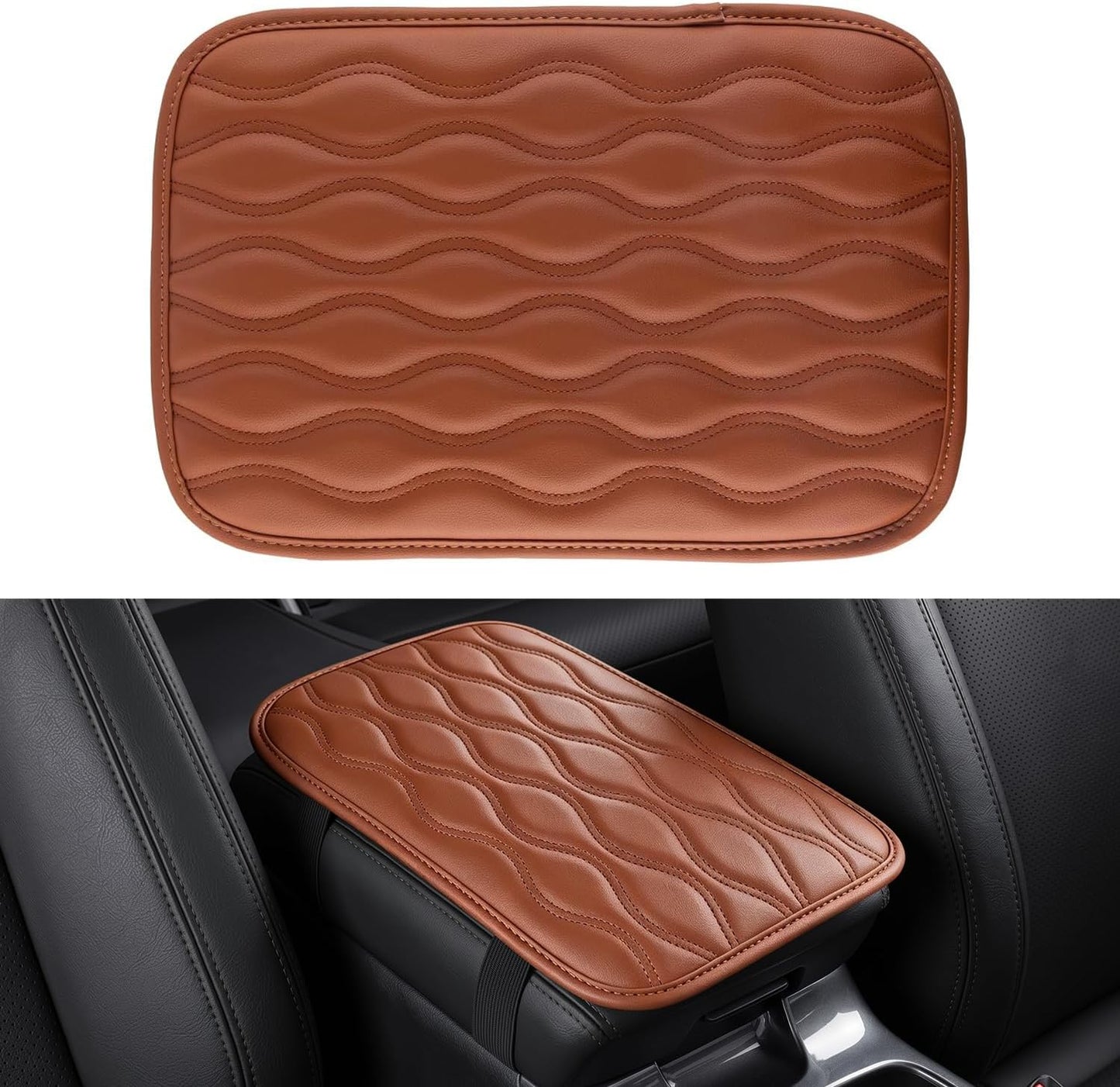 Amiss Car Center Console Cover, Upgraded Leather Car Armrest Cushion with 2 Storage Pockets, Universal Waterproof Cushion Pad, Non-Slip Car Interior Accessories, Fits Most Sedans SUVs Trucks (Black)