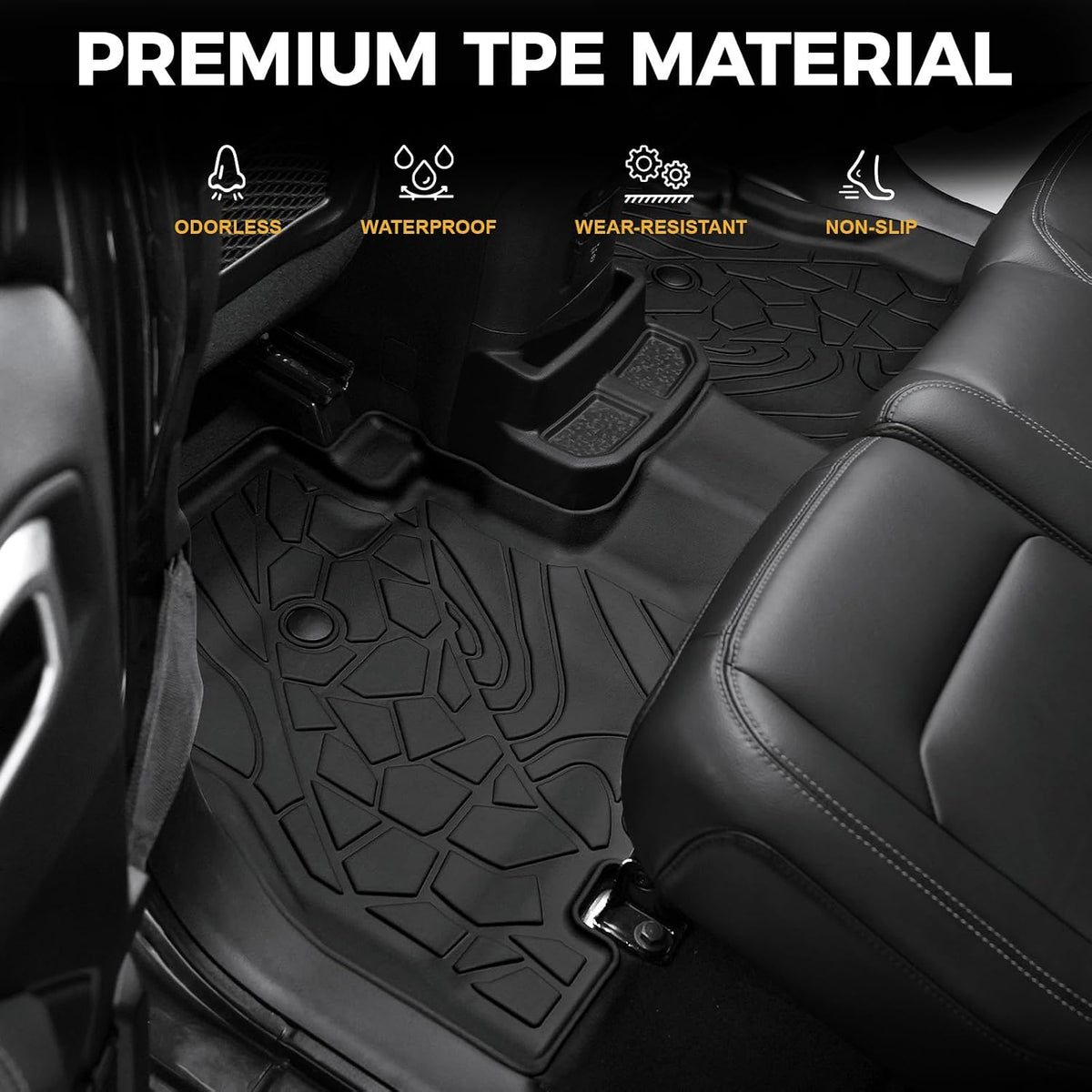Floor Mats for Jeep Cherokee 2019-2023, All Weather Floor Mats Trunk Cargo Liner with Backrest Protectors and Door Sill Guards Accessories, Full Coverage Set