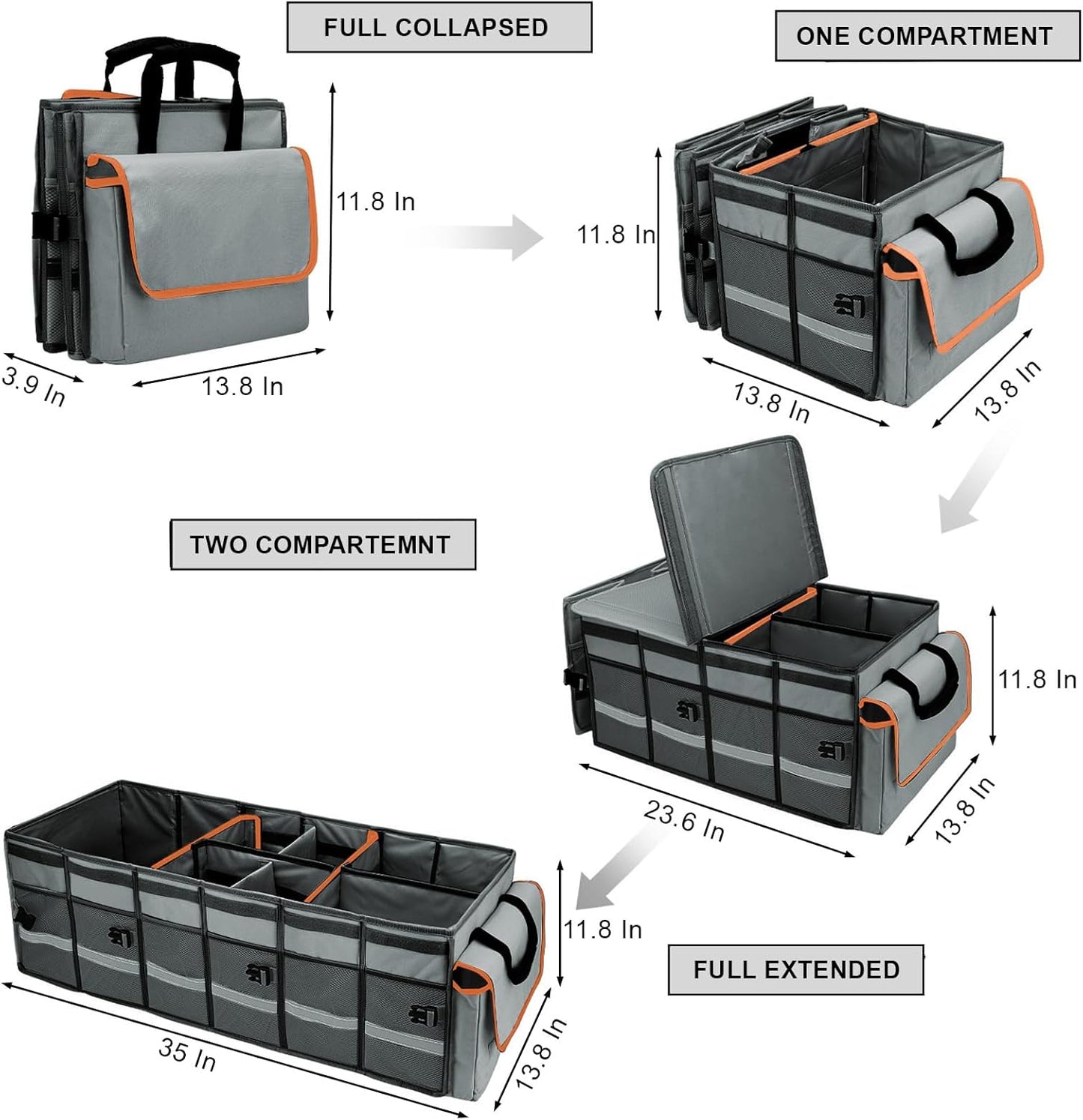 Car Trunk Organizer and Storage with Lid & Removable Leakproof Cooler Bag, Car Accessories 6 Removable Dividers for Custom Space, Collapsible Large Trunk Organizers Interior for SUV Sendan with Cover