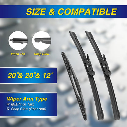 5 PLUS® Silicone Windshield Wipers Replacement for 2007-2014 Ford edge, 2007-2015 Lincoln MKX Wiper Blades(Set of 3),Automotive Replacement Windshield Wiper Blades For My Car-26"/20"/14" - Colors A