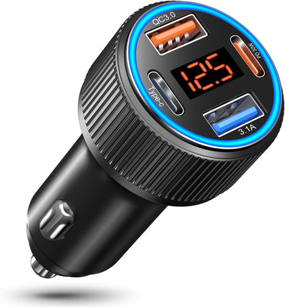 USB C Car Charger 3 Pack, Costyle 65W 4 Port Car Power Adapter with Voltmeter PD 30W/QC 3.0 Fast Charging Cigarette Lighter USB Charger Plug for iPhone 16/15/14/13/12/11 Pro Max/Pad,Android(Black)