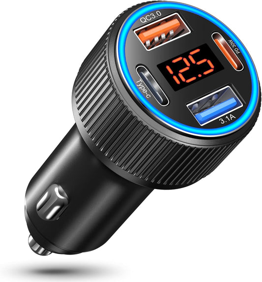 USB C Car Charger 3 Pack, Costyle 65W 4 Port Car Power Adapter with Voltmeter PD 30W/QC 3.0 Fast Charging Cigarette Lighter USB Charger Plug for iPhone 16/15/14/13/12/11 Pro Max/Pad,Android(Black)