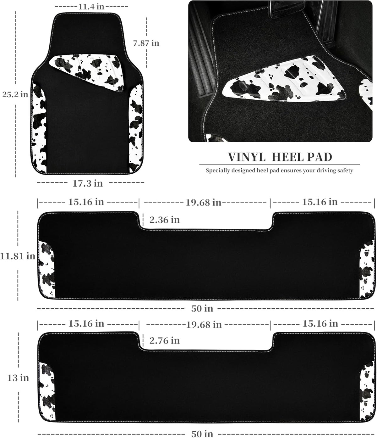 CAR PASS Waterproof Universal Car Floor Mats, Leopard Print Car Mats Fit for SUV,Vans,sedans, Trucks,Set of 4pcs Car Carpet with Driver Heel Pad and Nibs Backing, Leopard Car Accessories Gray Leopard