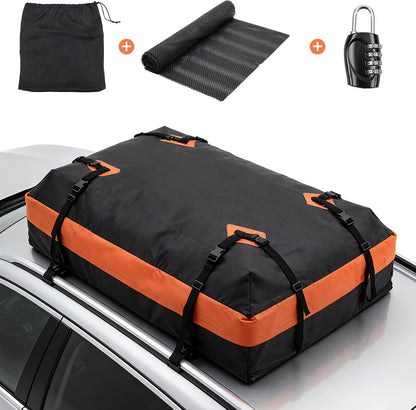 DUMOS Car Rooftop Cargo Carrier Bag Waterproof 20 Cubic Feet for All Cars | with Anti-Slip Mat, Combination Luggage Lock, Reinforced Straps & Door Hooks, Fit Vehicles with/without Roof Racks