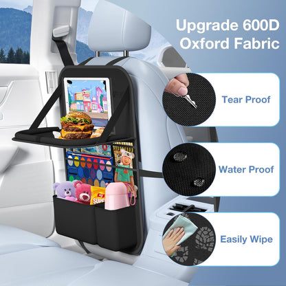 Car Backseat Organizer with table Tray(1Pack) 9 Storage Pockets Backseat Car Organizer with Tablet Holder, Back seat Organizer for Kids Road Trip Essentials Travel