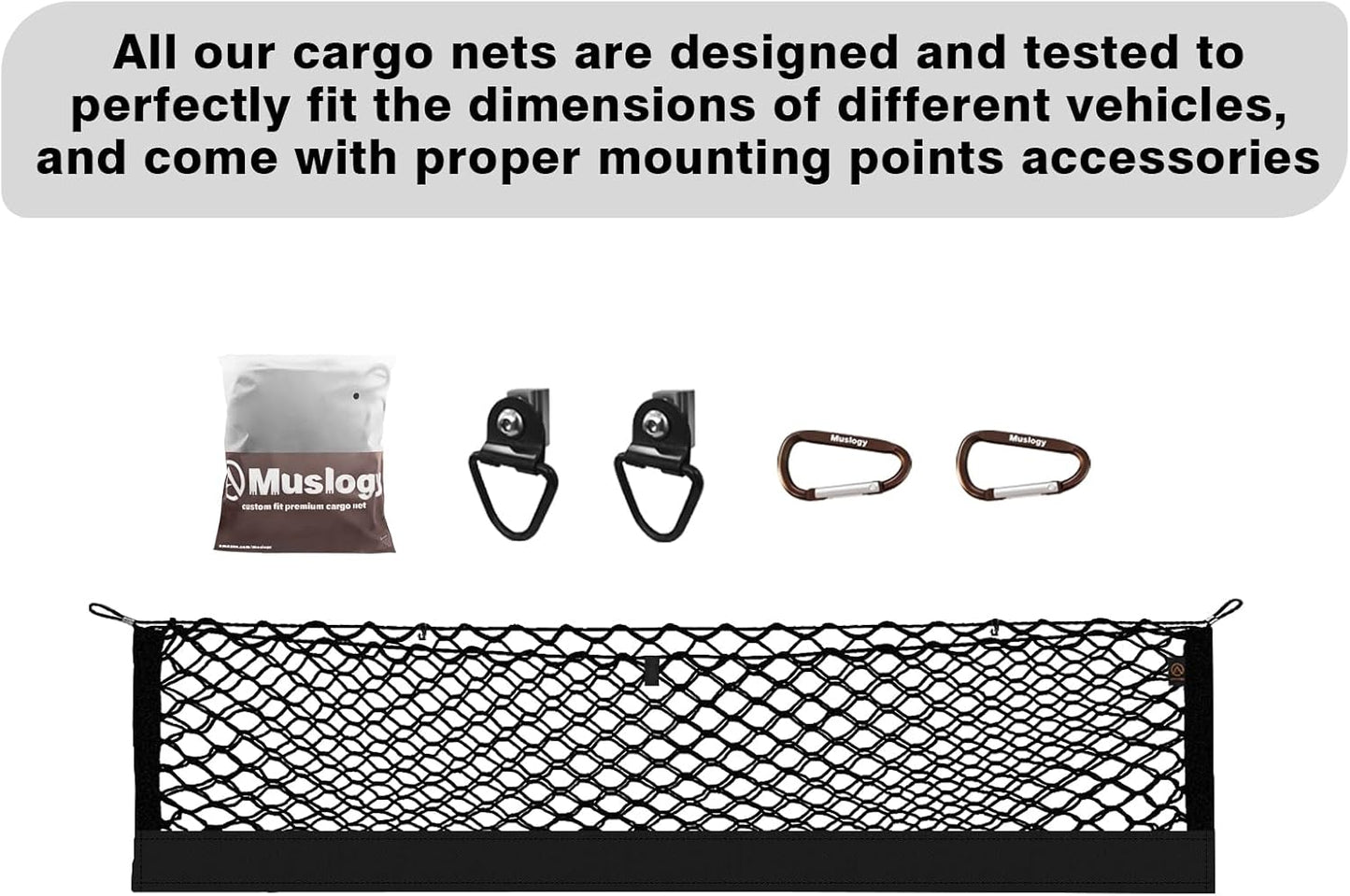 Muslogy Truck Bed Cargo Net Trunk Netting Compatible with 2023-2025 2026 Honda CR-V Accessories, Pickup Cargo Organizer SUV Sedan Storage Net w/Heavy Duty Carabiners - Colors A