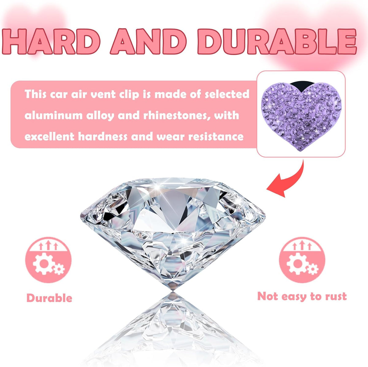 4PCS Heart-Shaped Car Vent Clips with Rhinestone,Bling Air Vent Clips Car Decorations,Premium Shiny Car Clips for Vents CCar Accessories Interior for Cars,Trucks,SUVs (Pink)