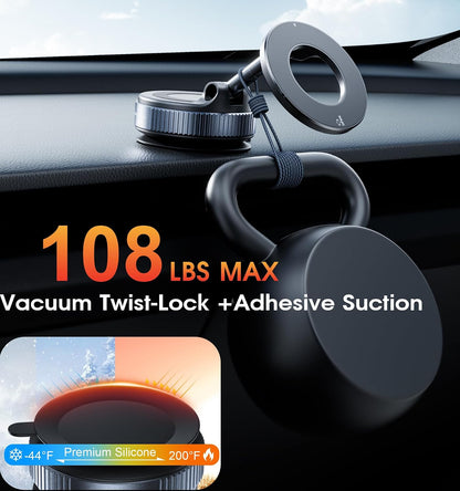 REOKILY 2026 Upgraded Vacuum Magnetic Car Phone Holder 360° Reinforced 96LBS Ultra Suction Cup Phone Mount for MagSafe Cell Phone Holders for Your Car/Gym/Mirror Mount for iPhone & Android