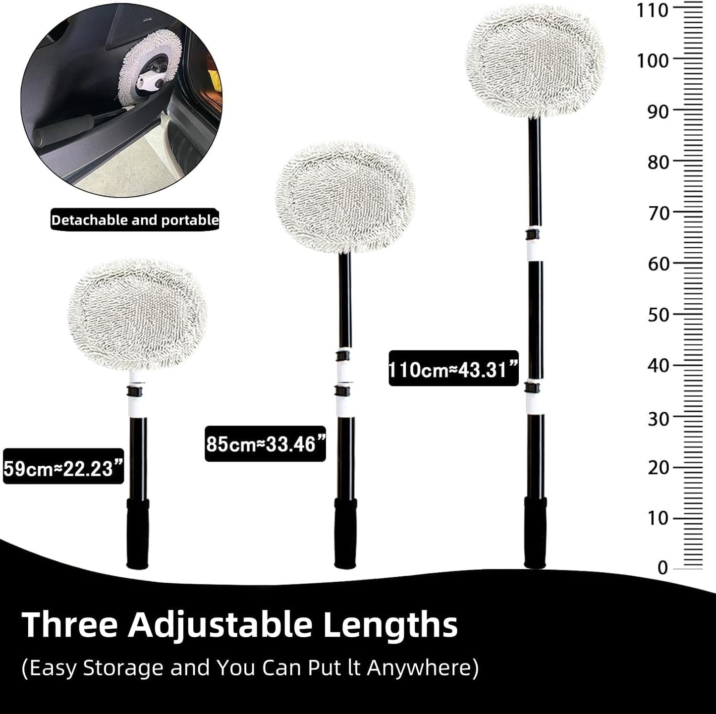 WillingHeart 15° Curved Car Wash Brush with Long Handle 43" Extension Pole RV Truck Microfiber Cleaning Mop Auto SUV Wheel Boat Exterior Interior Detailing 2 in 1 Carwash Duster Not Hurt Paint, Yellow