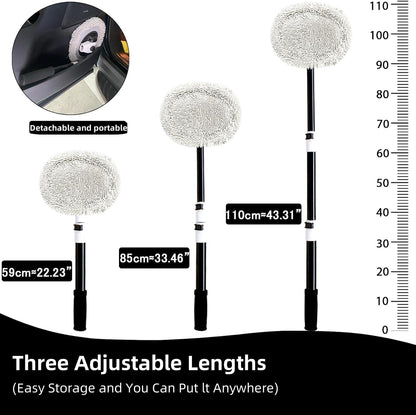 WillingHeart 15° Curved Car Wash Brush with Long Handle 43" Extension Pole RV Truck Microfiber Cleaning Mop Auto SUV Wheel Boat Exterior Interior Detailing 2 in 1 Carwash Duster Not Hurt Paint, Yellow