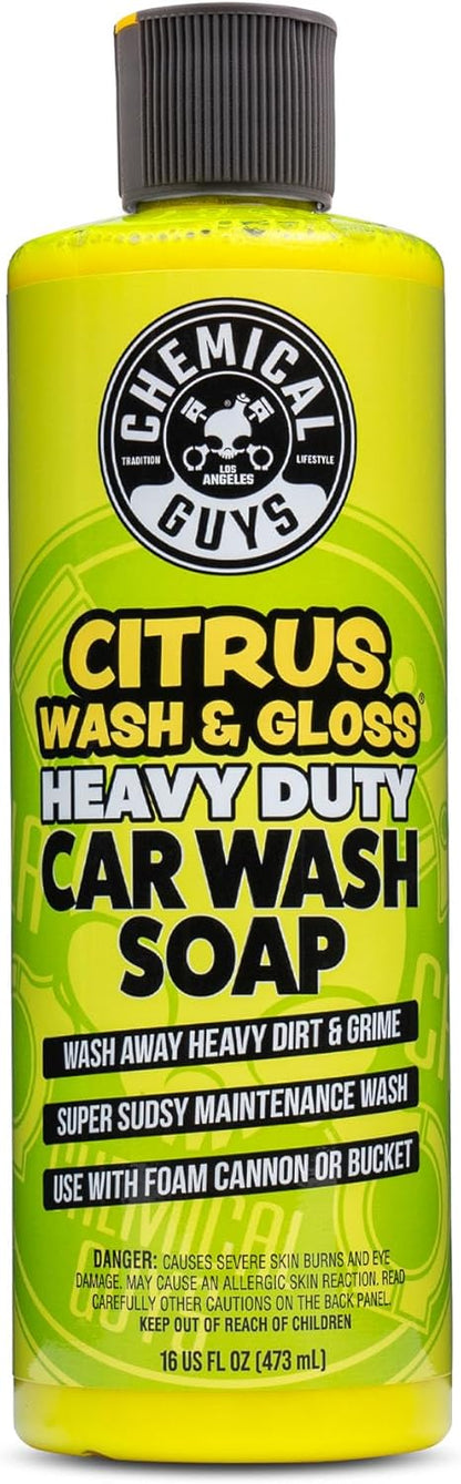 Chemical Guys Citrus Wash & Gloss Foaming Car Wash Soap - High Suds Formula Foam Cannon Soap for Foam Blasters, or Bucket Washes - Safe on Paint, Clear Coat, and Wax, Citrus Scent - 16 oz