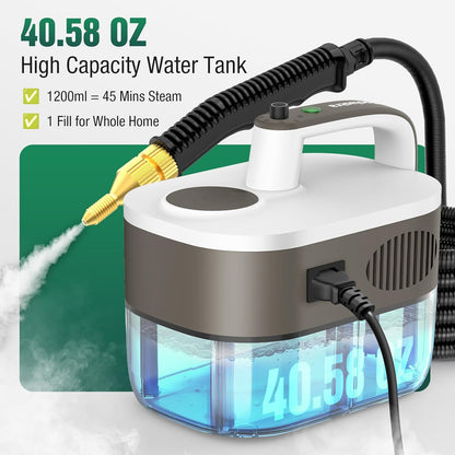 Steam Cleaner, 10s Rapid Heating Steamer with 6 Levels, 1.2L Water Tank, Portable Powerful Steamer for Cleaning without chemicals, Handheld Steam Cleaner for Home, Car, Grout, Tile (1.2L)