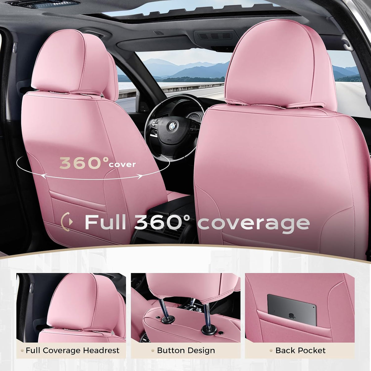 Coverado Seat Covers Full Set, Black Seat Covers for Cars 5 Seats, Car Seat Protector, Waterproof Nappa Leather Car Seat Cushion, Front and Rear Car Seat Cover Fit for Most Sedans SUV Pick-up Truck - Colors B