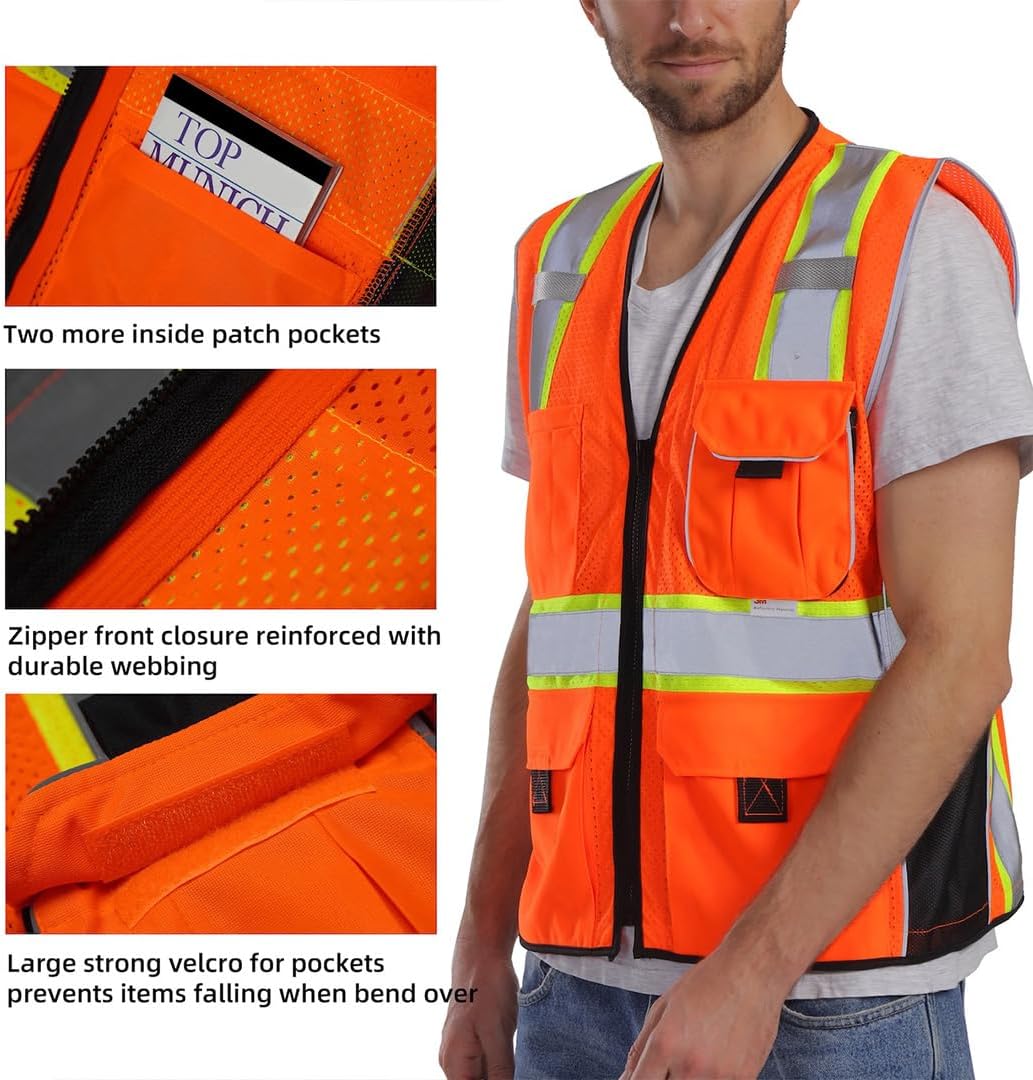 Dib Safety Reflective Mesh Vest ANSI Class 3, High Visibility with Pockets and Zipper, Made with 3M Reflective Tape, Yellow XL