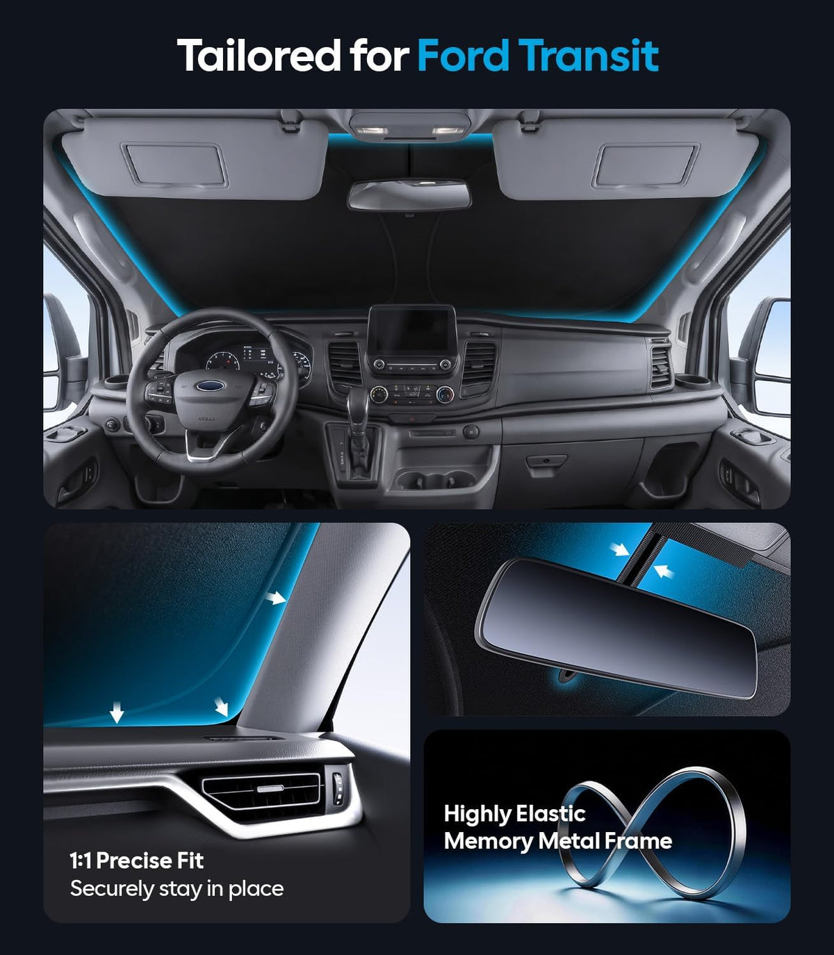 Wigoo Tesla New Model Y Accessories Windshield Sunshade [OEM Design, 100% Sun Blockage] Foldable Heat Insulation Sunshade with Storage Bag, for Model Y 2020~2026 (Juniper), Silver Coating - Colors A