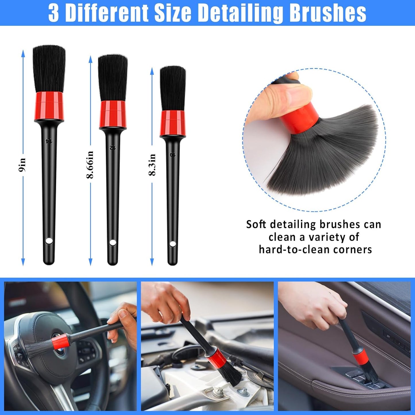 Car Detailing Kit, Car Detailing Brush Set with Vacuum, Bendable Car Wheel Rim Cleaner Brush Set, Car Detailing Brushes, Car Wash Cleaning Tools Kit for Interior, Exterior, Wheels, Blue