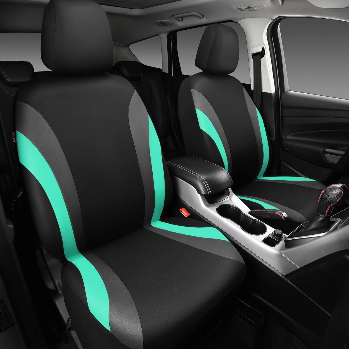CAR PASS Line Rider Sporty Front Seat Covers,Gray Car Seat Covers Two Front Seats Only, Airbag Compatible,Universal Fit Sedans,Cars,Vans,SUV,Truck(Black and Gray)
