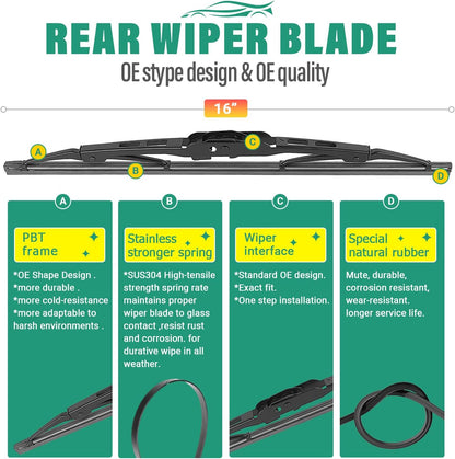 26" 16" 12" Windshield Wiper Blades Replacement for Toyota RAV4 2019 2020 2021 2022 2023 2024 2025 RAV 4 / Mazda 5 2006-2015 Premium All Weather Front Rear Wipers Set - OEM Quality (Pack of 3) - Colors B
