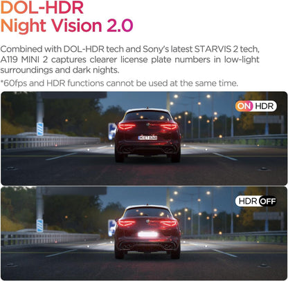 VIOFO Dash Cam A119 Mini 2, STARVIS 2 Sensor, 2K 60fps/HDR 30fps Voice Control Car Dash Camera with 5GHz Wi-Fi GPS, Night Vision 2.0, 24H Parking Mode, Supercapacitor (SD Card Not Included)